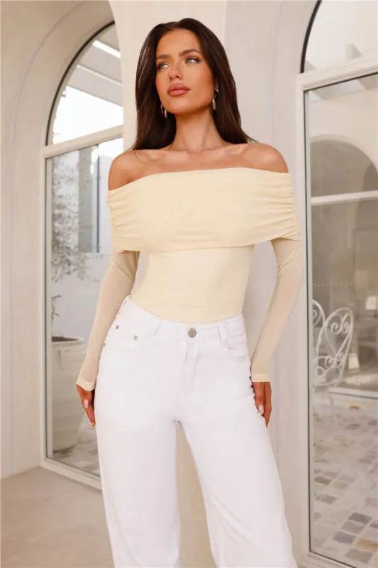 Chérie Off Shoulder Mesh Bodysuit Yellow sold by Hello Molly