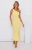 Misty Isles One Shoulder Mesh Maxi Dress Yellow sold by Hello Molly