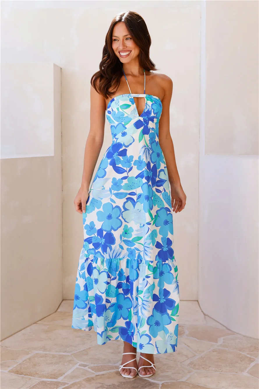 Surfside Escape Halter Maxi Dress Blue sold by Hello Molly