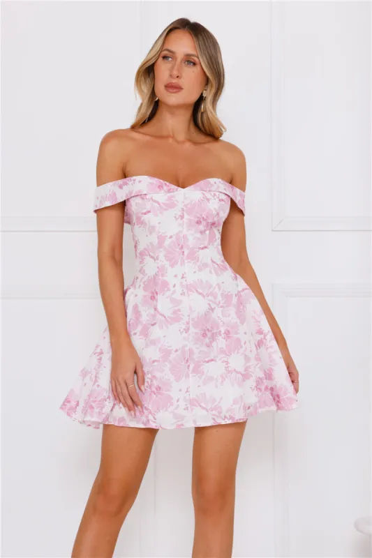 Dewy Blossom Off Shoulder Mini Dress White sold by Hello Molly