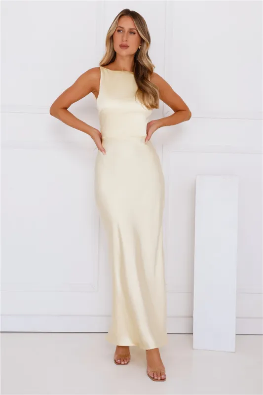 Unveiled Sophistication Satin Maxi Dress Yellow sold by Hello Molly