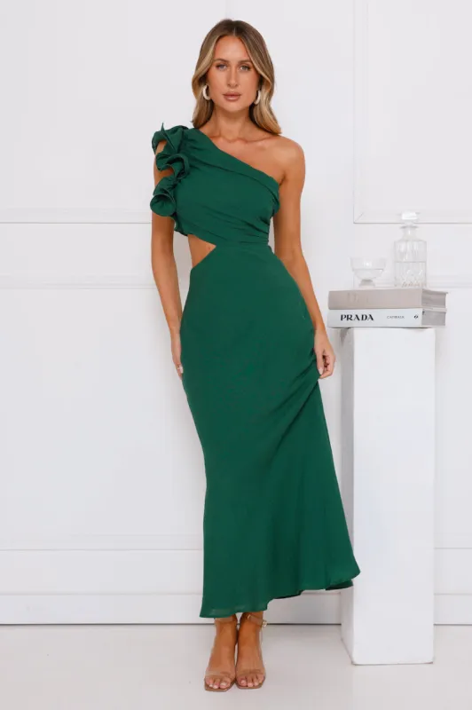 In These Moments One Shoulder Maxi Dress Green sold by Hello Molly