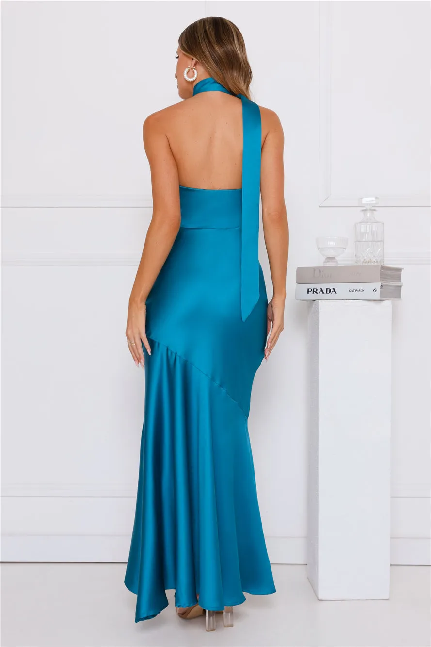 Graceful Influence Satin Halter Maxi Dress Teal sold by Hello Molly product image thumbnail 4