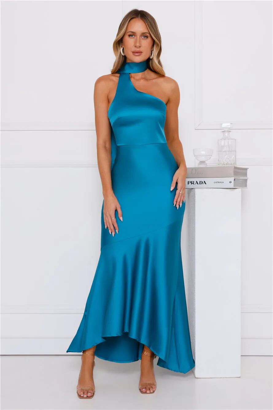 Graceful Influence Satin Halter Maxi Dress Teal sold by Hello Molly product image thumbnail 2