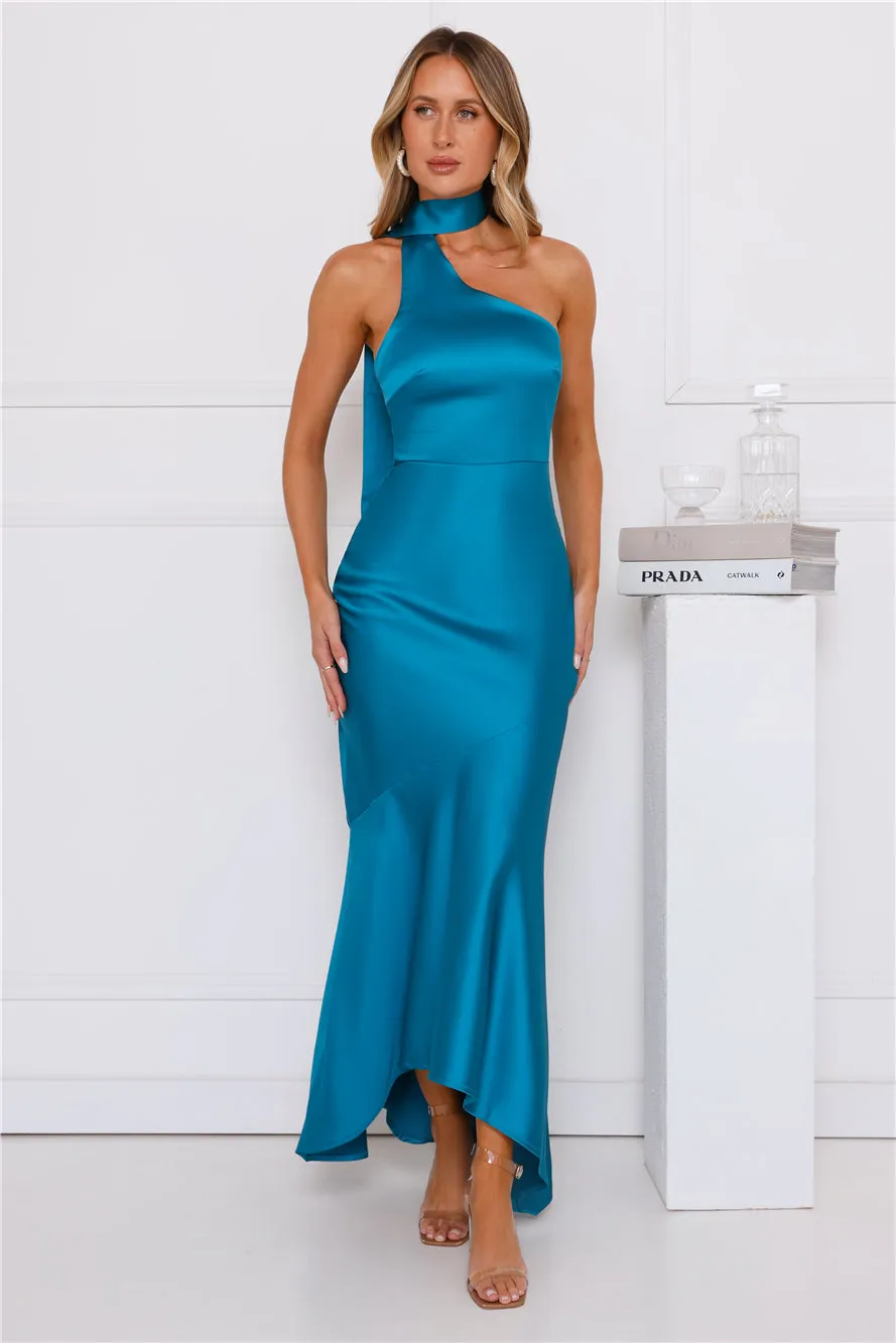 Graceful Influence Satin Halter Maxi Dress Teal sold by Hello Molly product image thumbnail 3