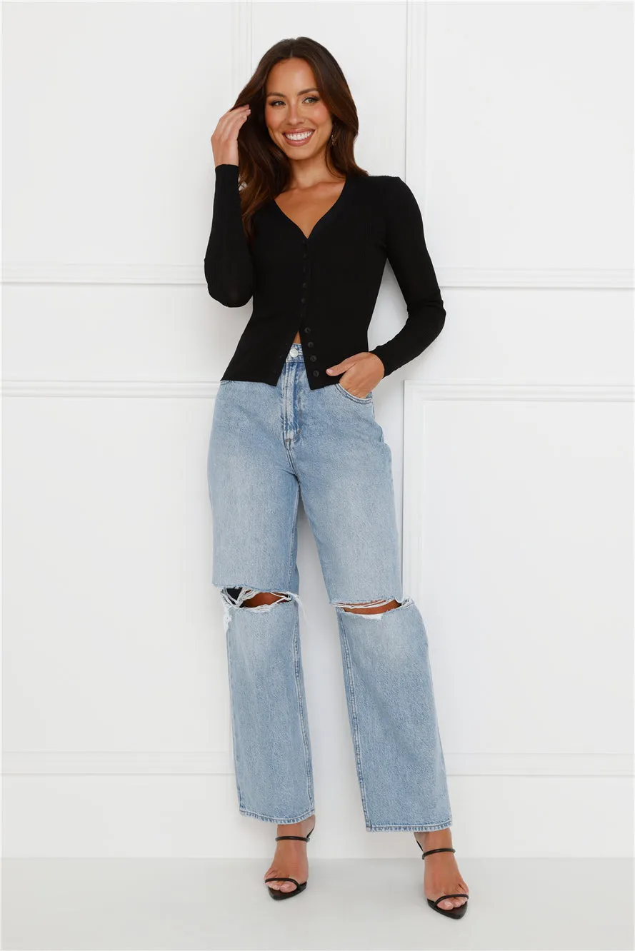 Buttoned Up Ribbed Long Sleeve Top Black sold by Hello Molly product image thumbnail 2