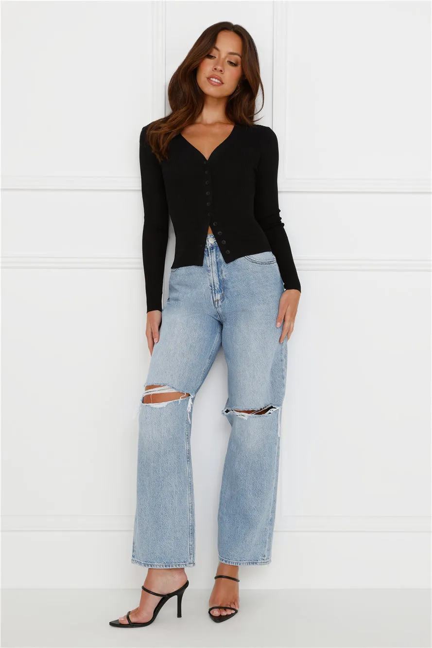 Buttoned Up Ribbed Long Sleeve Top Black sold by Hello Molly product image thumbnail 4