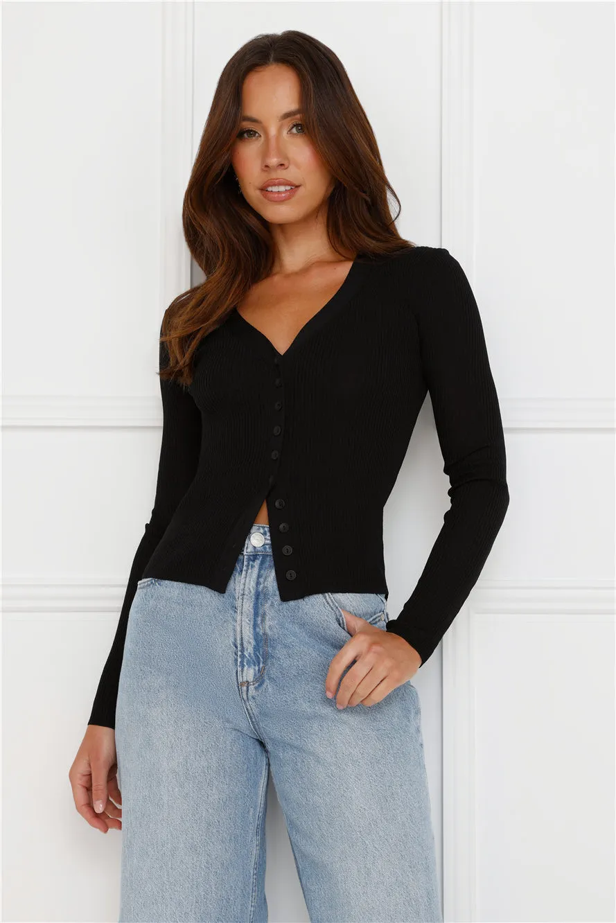 Buttoned Up Ribbed Long Sleeve Top Black sold by Hello Molly
