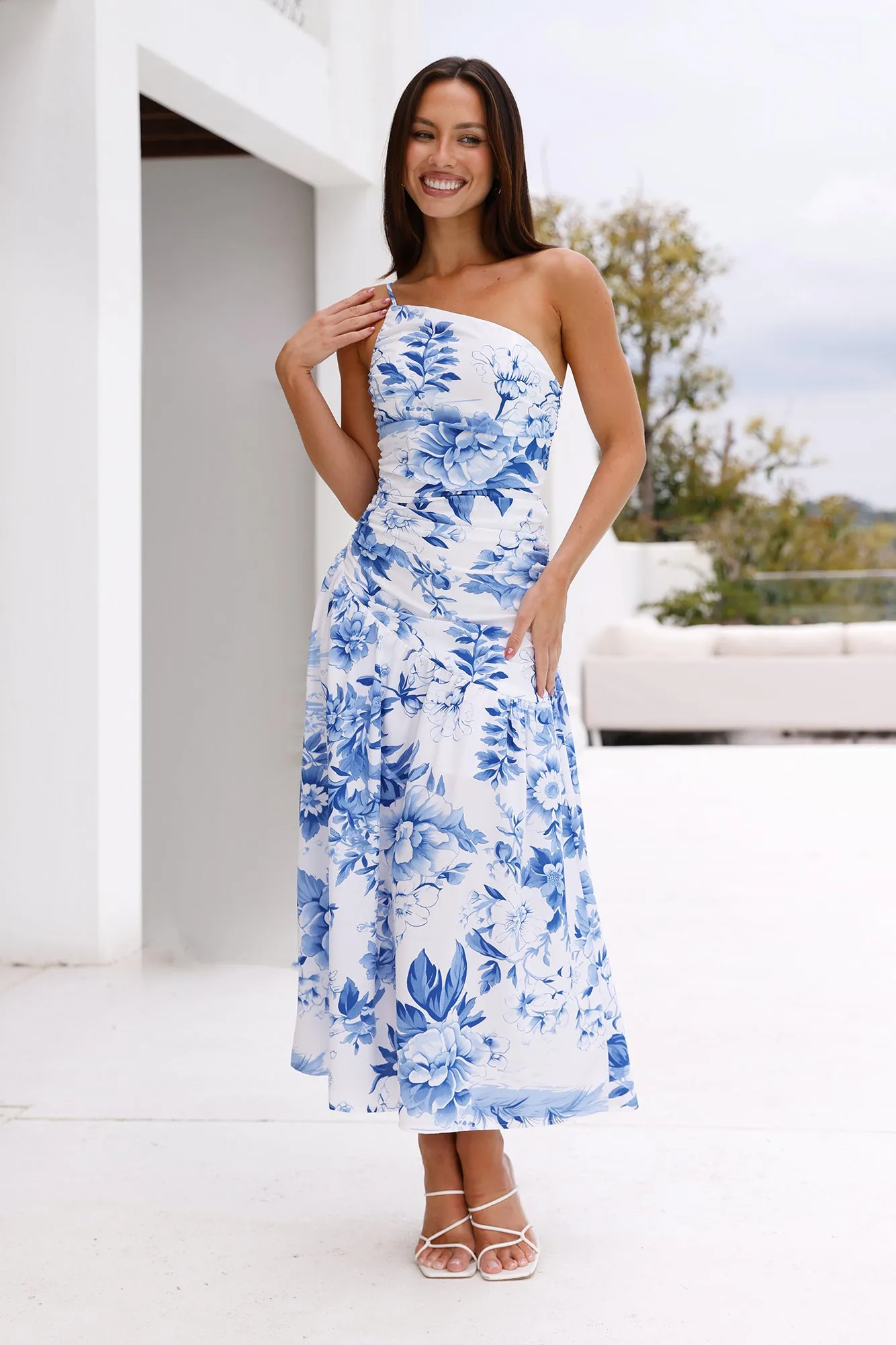 Fleur Enchantée One Shoulder Midi Dress Blue sold by Hello Molly product image thumbnail 3