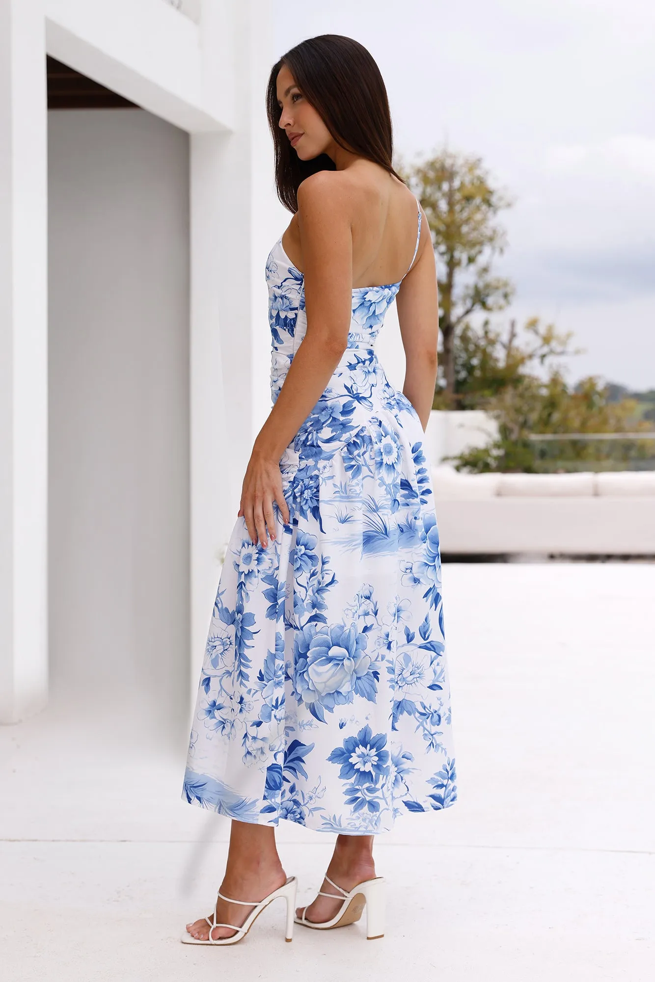 Fleur Enchantée One Shoulder Midi Dress Blue sold by Hello Molly product image thumbnail 4