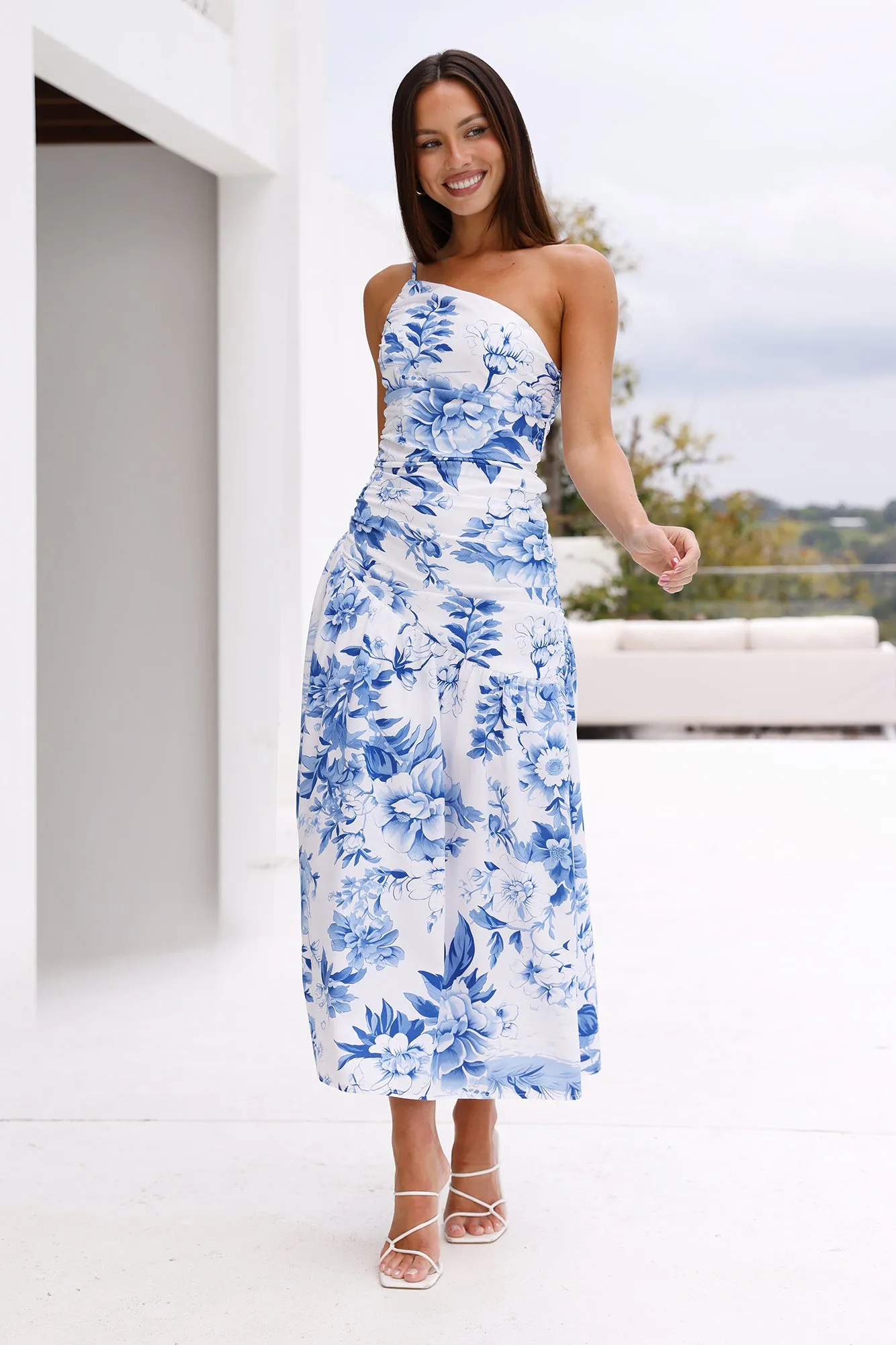 Fleur Enchantée One Shoulder Midi Dress Blue sold by Hello Molly