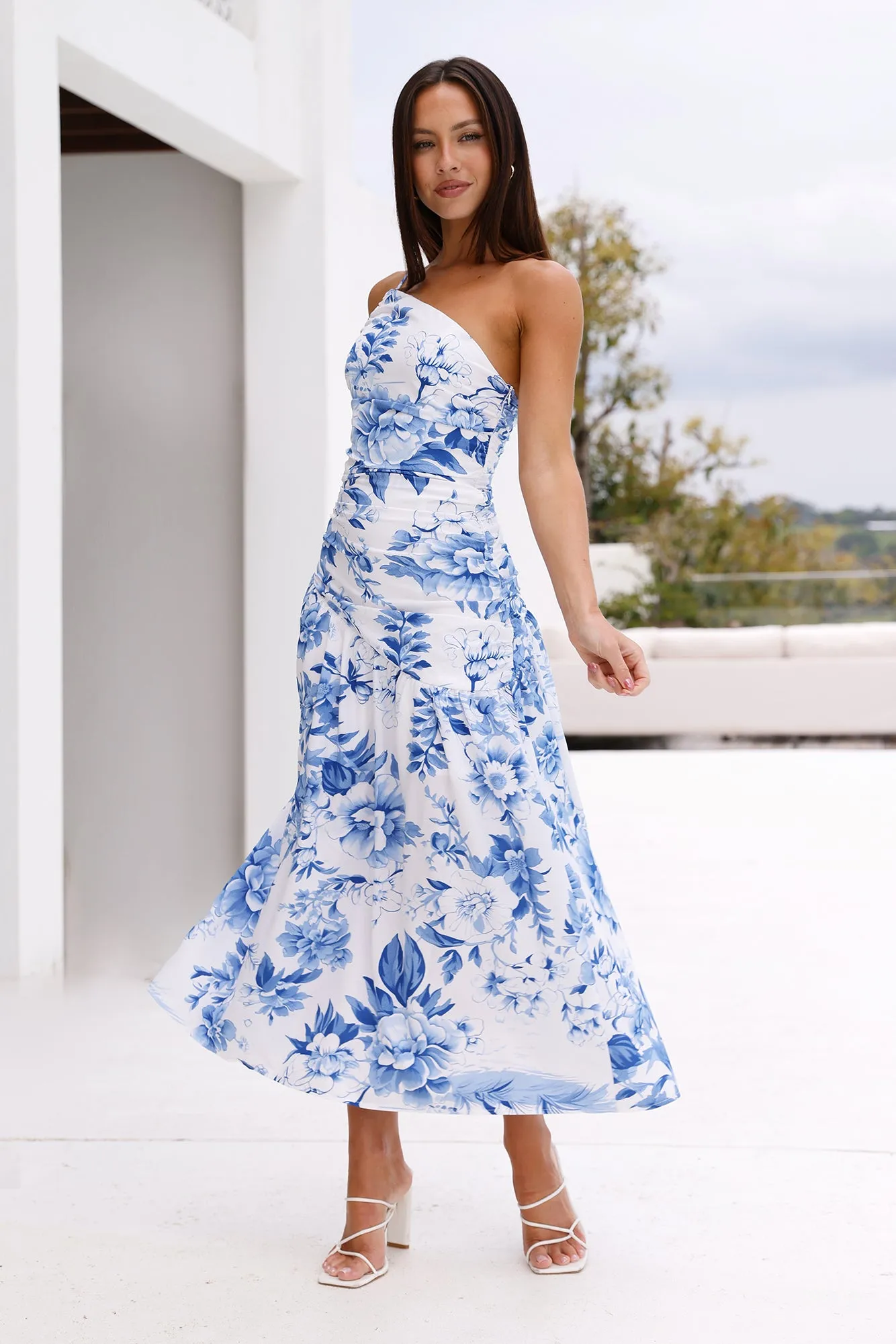 Fleur Enchantée One Shoulder Midi Dress Blue sold by Hello Molly product image thumbnail 2