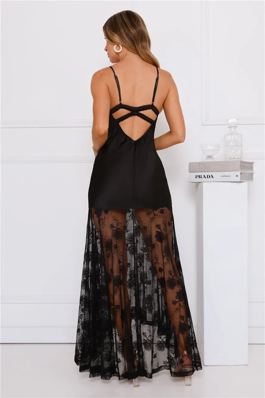 Outgoing Satin Lace Maxi Dress Black sold by Hello Molly product image thumbnail 4