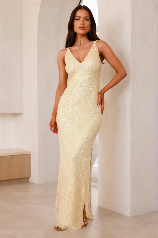 Shimmering Allure Sequin Maxi Dress Yellow sold by Hello Molly