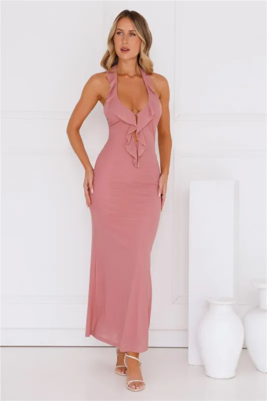 Everly Halter Mesh Maxi Dress Pink sold by Hello Molly