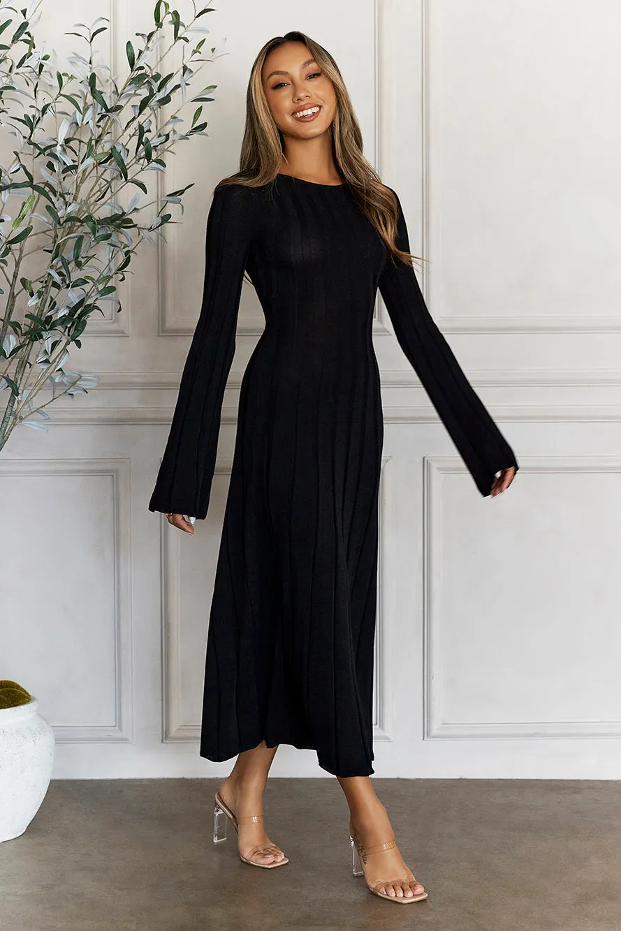 Creating Icons Ribbed Long Sleeve Midi Dress Black sold by Hello Molly