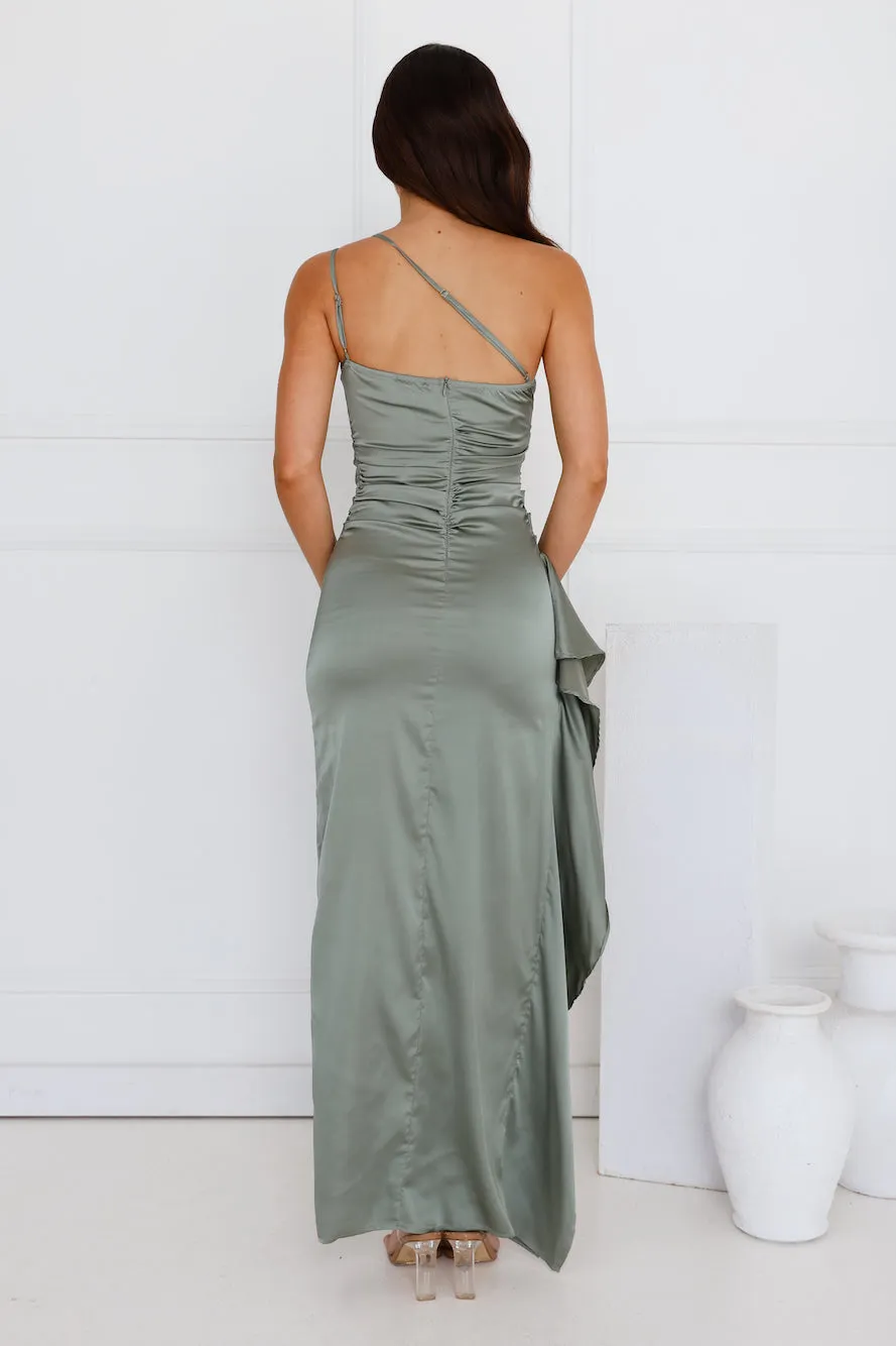 Extra Special One Shoulder Satin Maxi Dress Sage sold by Hello Molly product image thumbnail 5