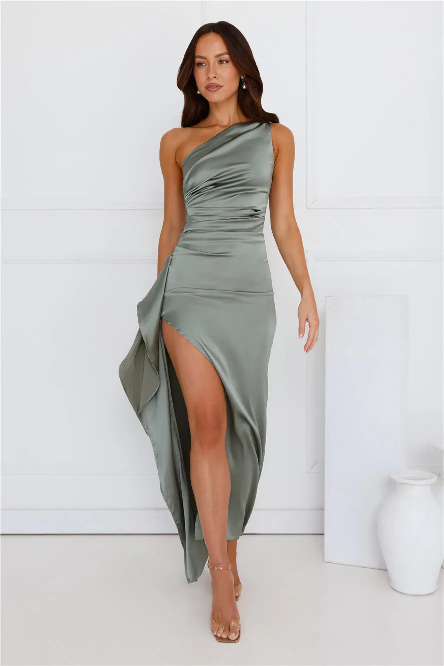 Extra Special One Shoulder Satin Maxi Dress Sage sold by Hello Molly product image thumbnail 2
