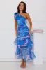Garden Aura One Shoulder Midi Dress Blue sold by Hello Molly