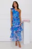 Garden Aura One Shoulder Midi Dress Blue sold by Hello Molly