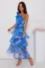 Garden Aura One Shoulder Midi Dress Blue sold by Hello Molly