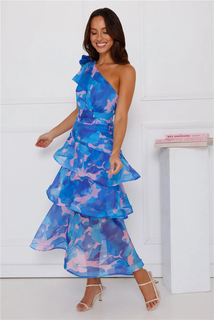Garden Aura One Shoulder Midi Dress Blue sold by Hello Molly product image thumbnail 3