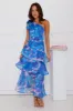 Garden Aura One Shoulder Midi Dress Blue sold by Hello Molly