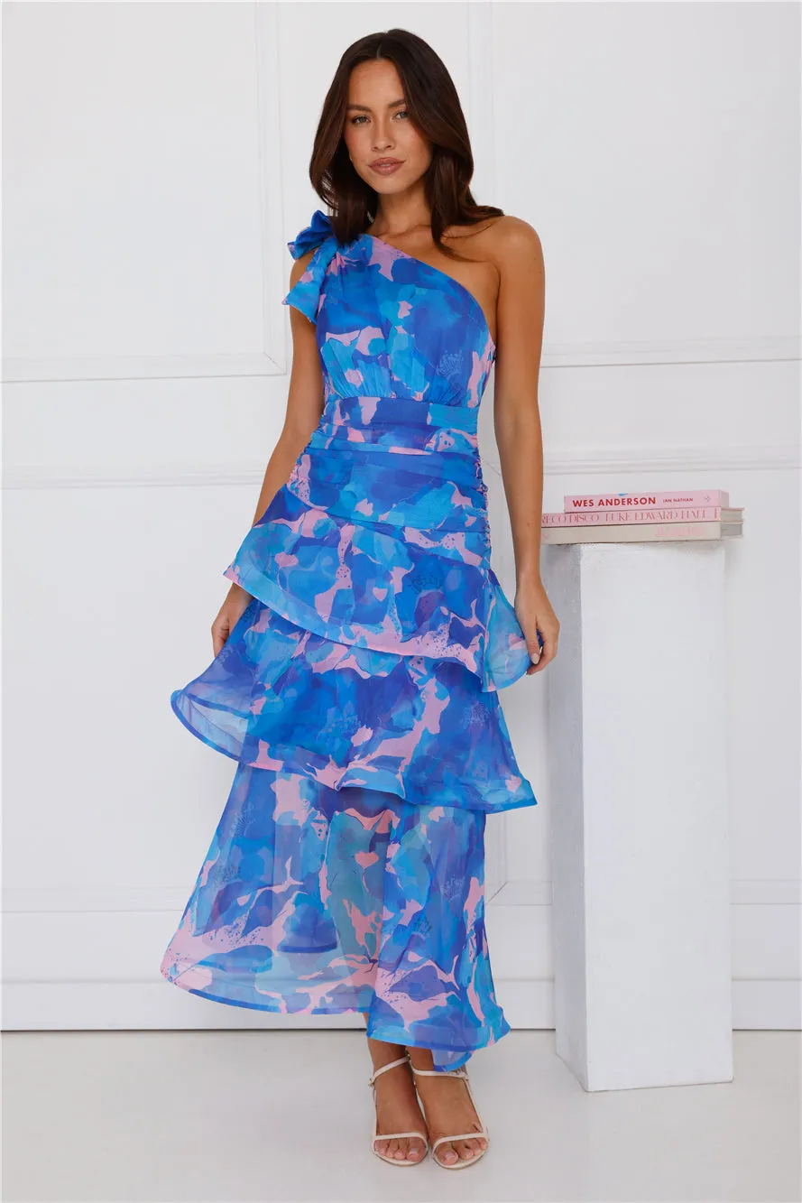 Garden Aura One Shoulder Midi Dress Blue sold by Hello Molly product image thumbnail 4