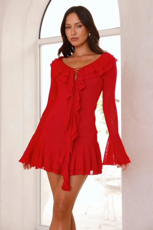 Sea Spray Long Sleeve Mini Dress Red sold by Hello Molly