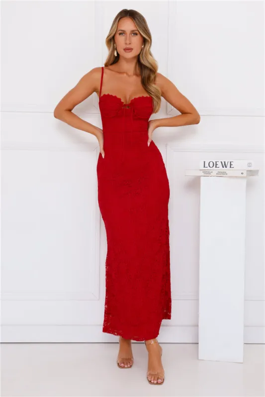Lila Lace Maxi Dress Red sold by Hello Molly
