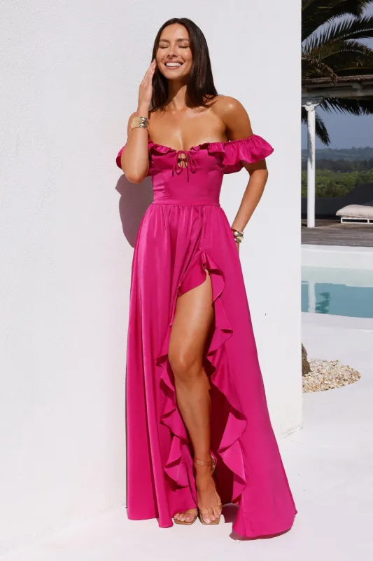 Ethereal Evening Off Shoulder Maxi Dress Magenta sold by Hello Molly