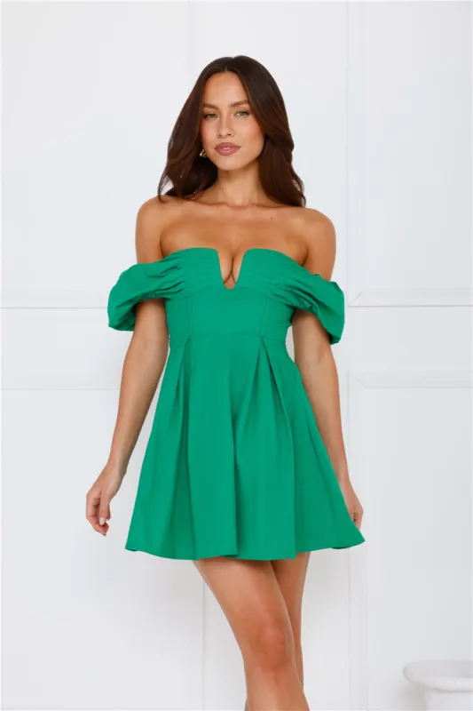 Darling Daze Off Shoulder Mini Dress Green sold by Hello Molly