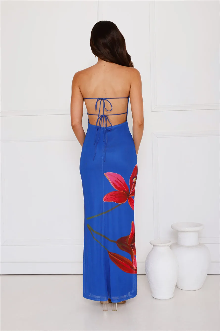 Tropical Lily Strapless Mesh Maxi Dress Blue sold by Hello Molly product image thumbnail 4