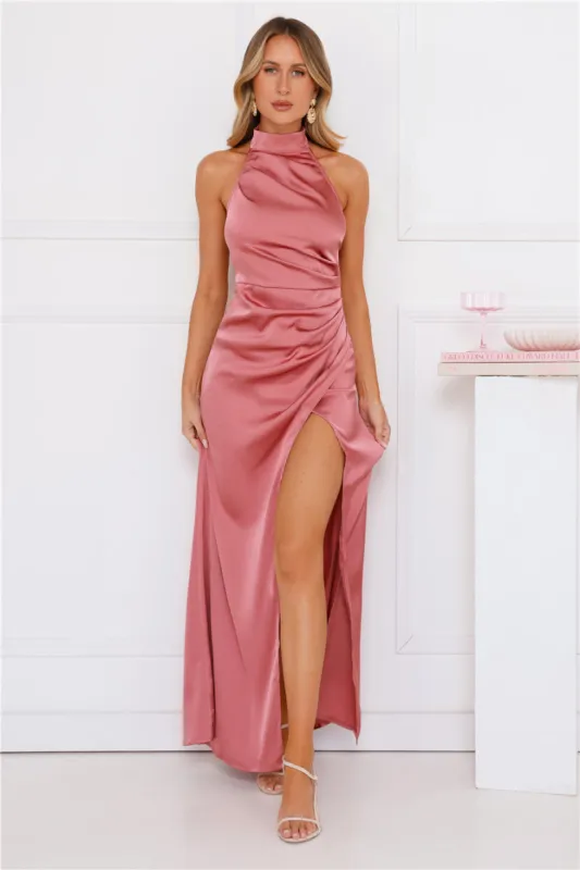 Sonnet Satin Halter Maxi Dress Rose sold by Hello Molly
