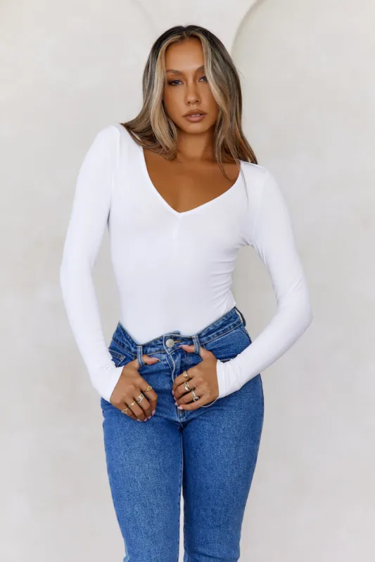 BASE The Flatter Me Long Sleeve Ribbed Bodysuit White sold by Hello Molly