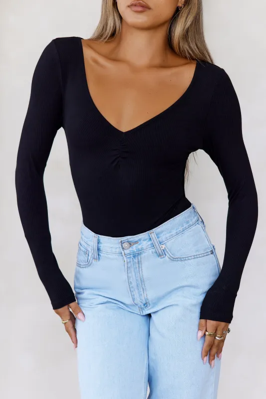 BASE The Flatter Me Long Sleeve Ribbed Bodysuit Black sold by Hello Molly