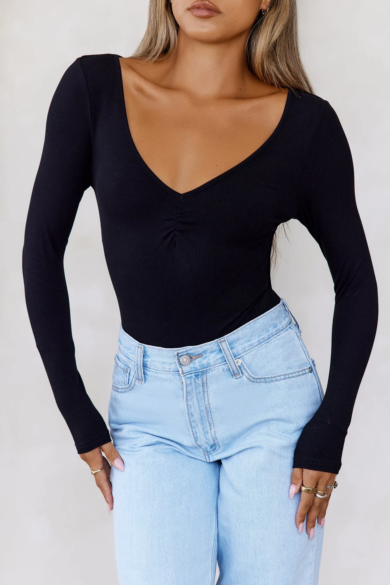 BASE The Flatter Me Long Sleeve Ribbed Bodysuit Black sold by Hello Molly