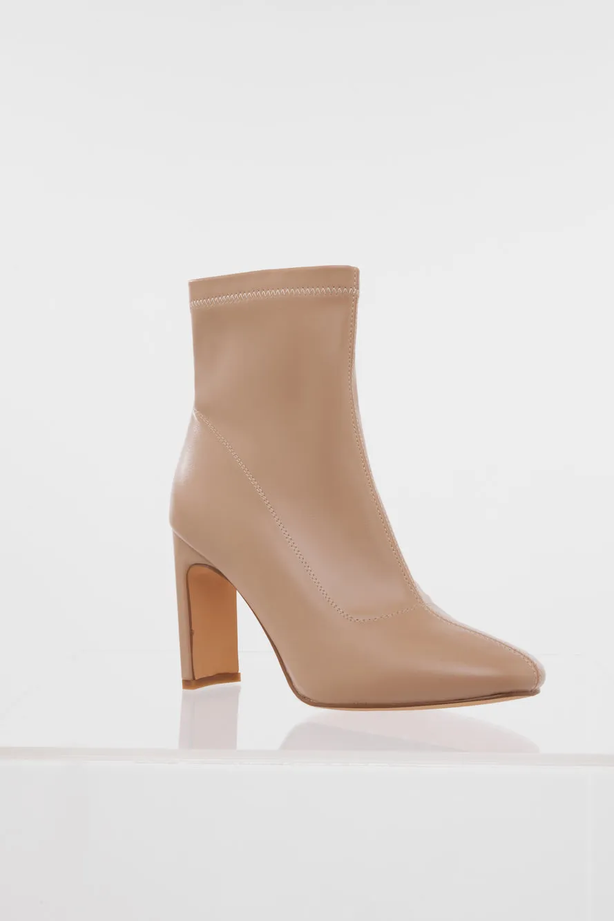HELLO MOLLY Winter Spotlight Sock Ankle Boots Nude PU sold by Hello Molly