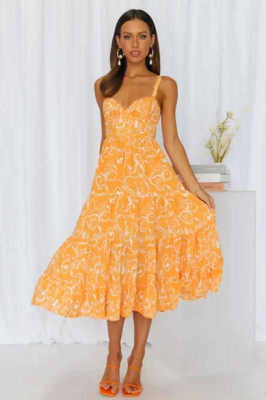 Freshly Brewed Midi Dress Orange sold by Hello Molly