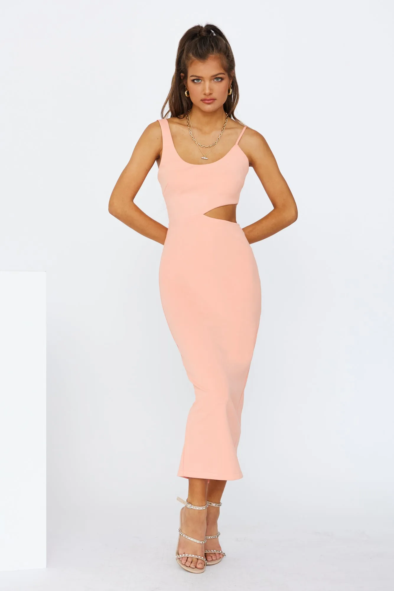 Sweet Lines Midi Dress Apricot sold by Hello Molly