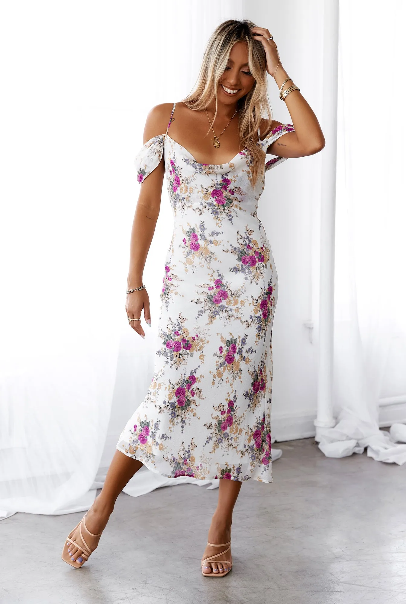 HELLO MOLLY Sunset At Dawn Midi Dress Cream sold by Hello Molly product image thumbnail 2