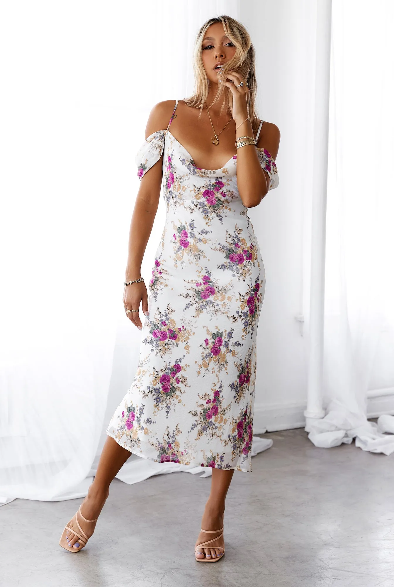 HELLO MOLLY Sunset At Dawn Midi Dress Cream sold by Hello Molly product image thumbnail 4
