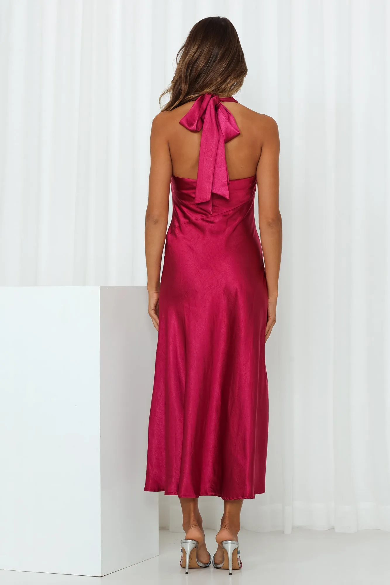 Satin Love Midi Dress Fushsia sold by Hello Molly product image thumbnail 5