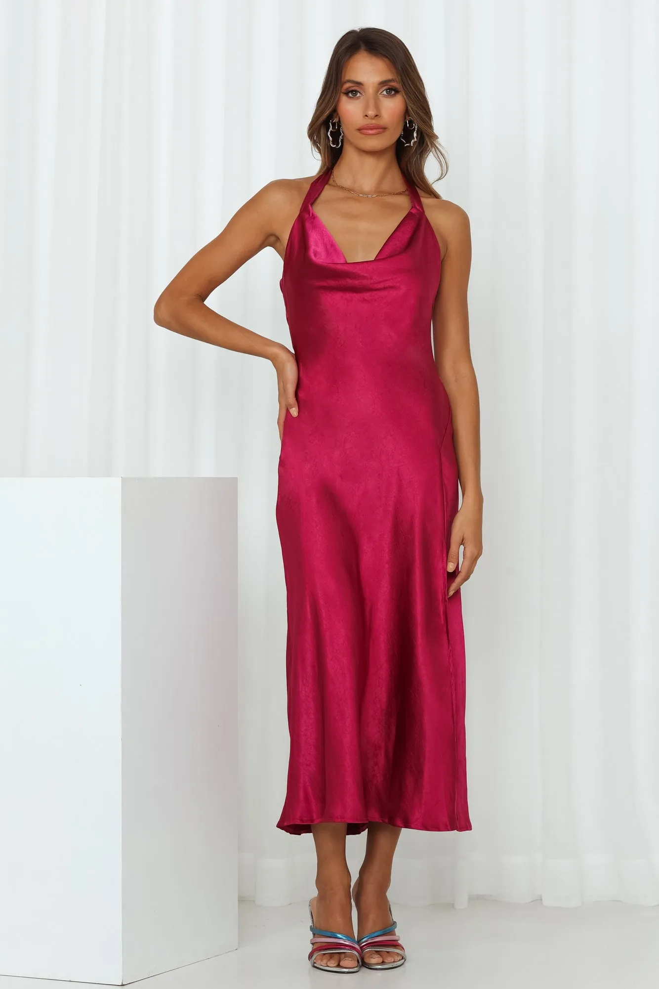 Satin Love Midi Dress Fushsia sold by Hello Molly product image thumbnail 3