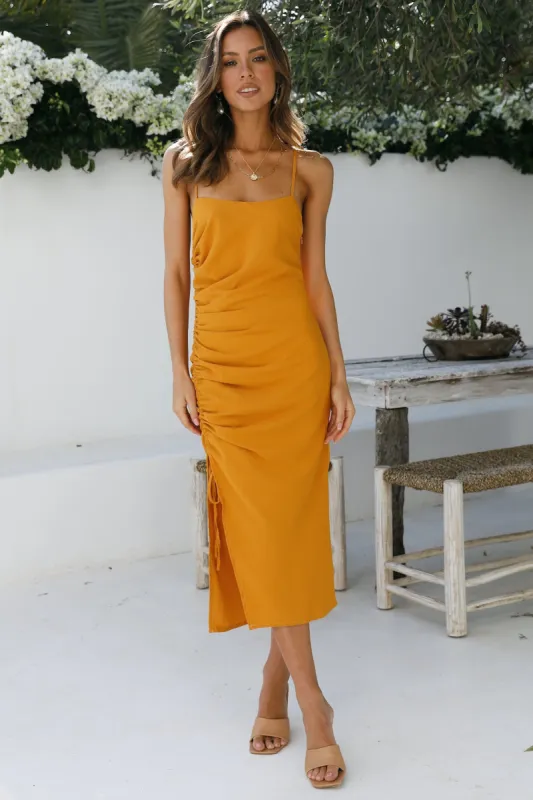 Heartfelt Confession Midi Dress Mustard sold by Hello Molly