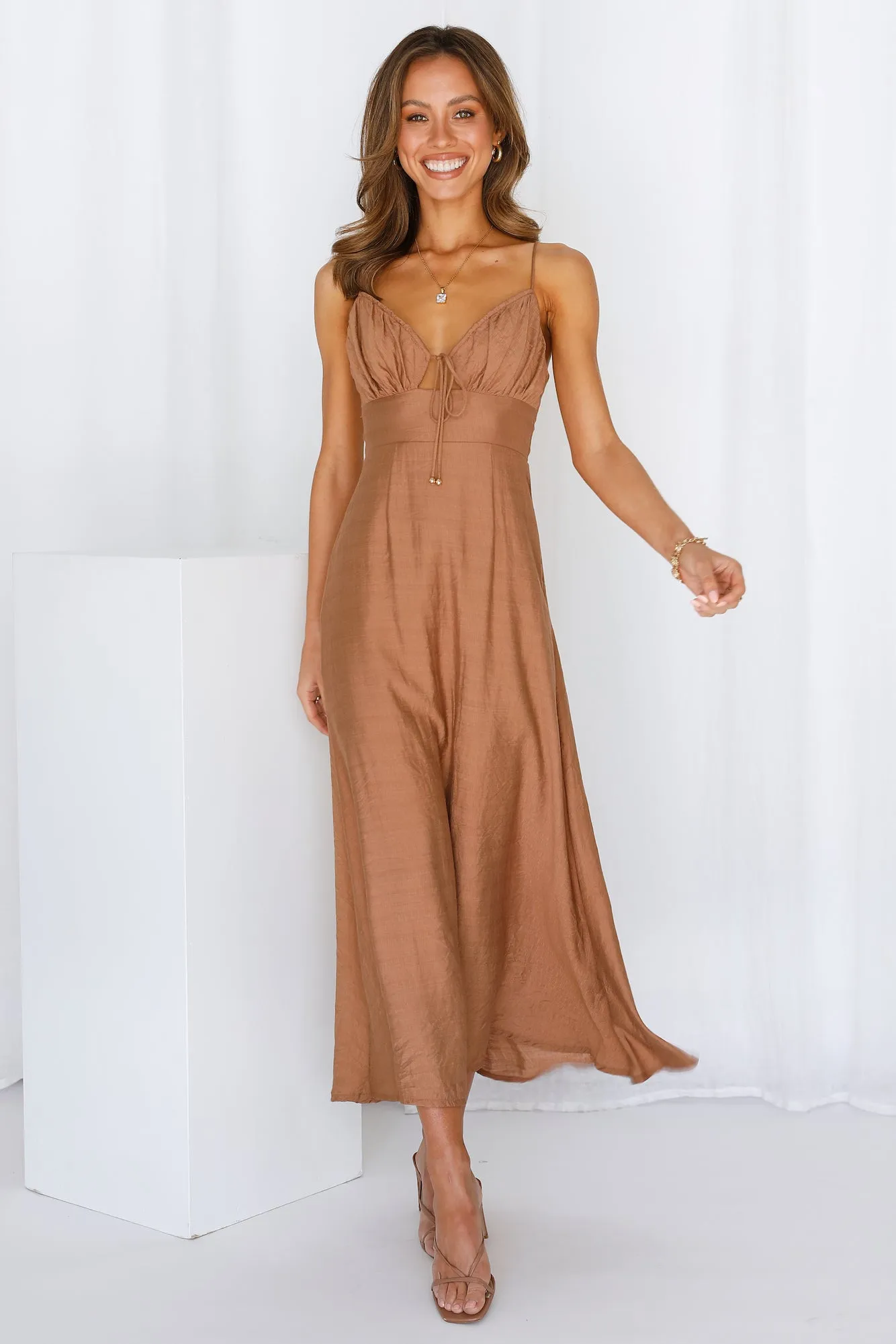Summertime Hearts Maxi Dress Tan sold by Hello Molly