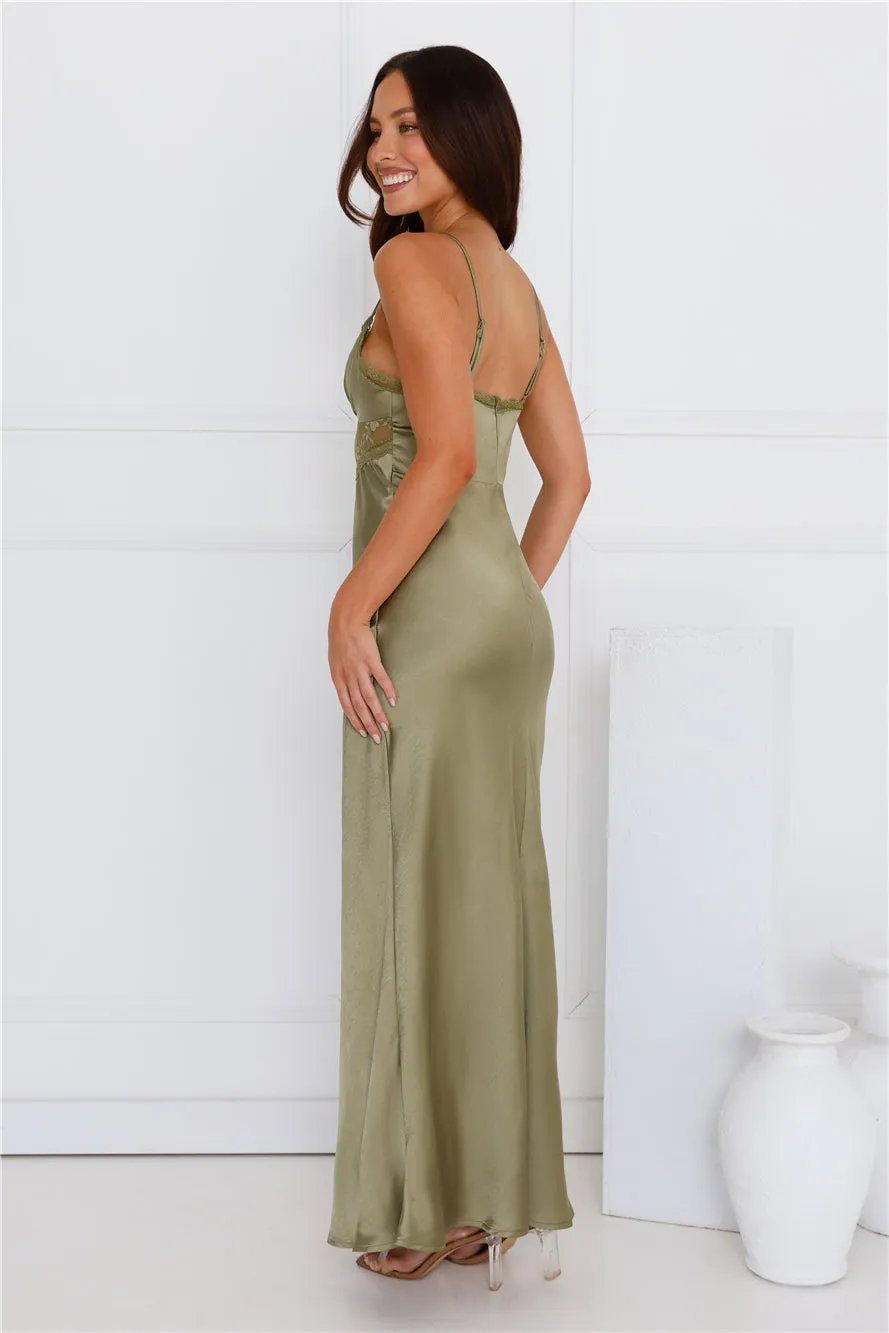 Luxe Slip Satin Maxi Dress Olive sold by Hello Molly product image thumbnail 5