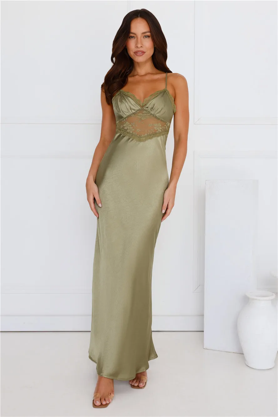 Luxe Slip Satin Maxi Dress Olive sold by Hello Molly product image thumbnail 2