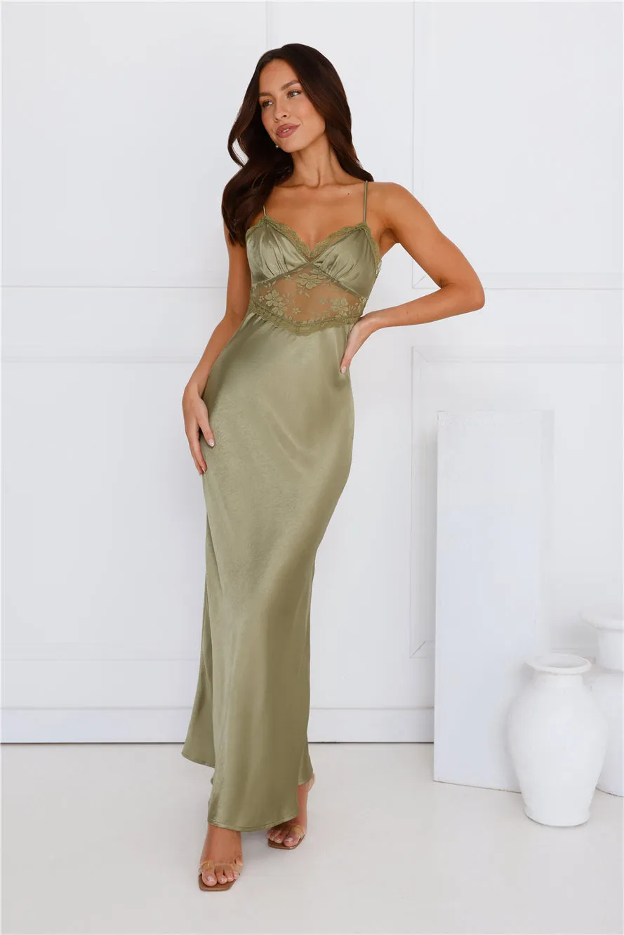 Luxe Slip Satin Maxi Dress Olive sold by Hello Molly product image thumbnail 3