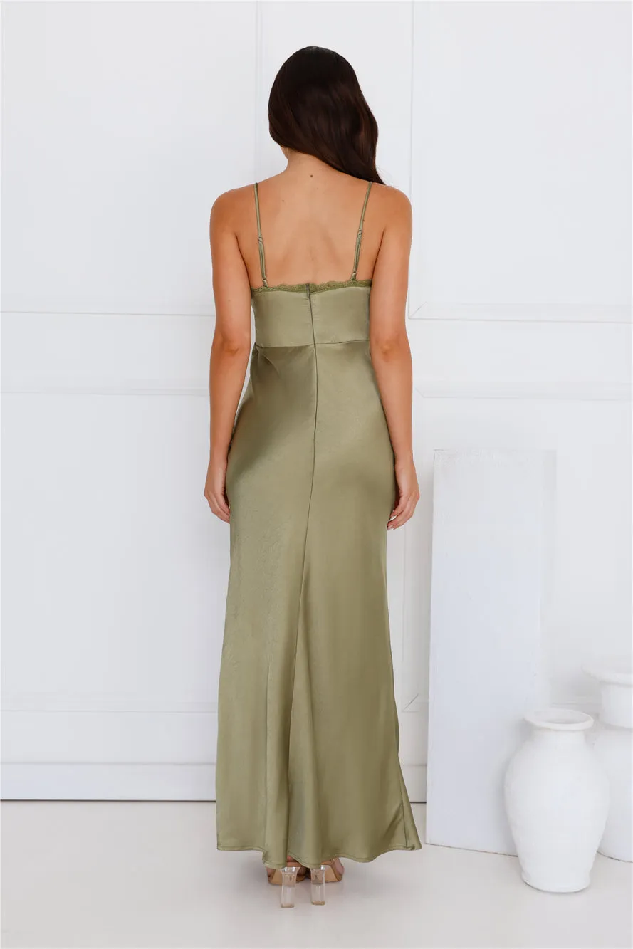 Luxe Slip Satin Maxi Dress Olive sold by Hello Molly product image thumbnail 4